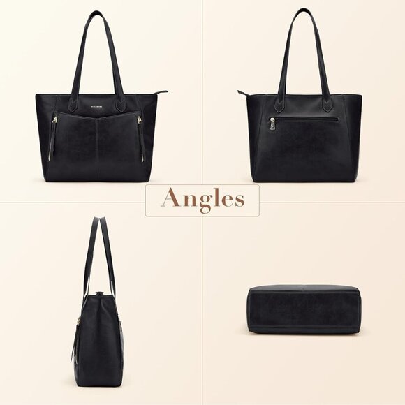 Leather Tote Bag Women Zipper Large Capacity Work Travel Casual - Picture 5 of 6